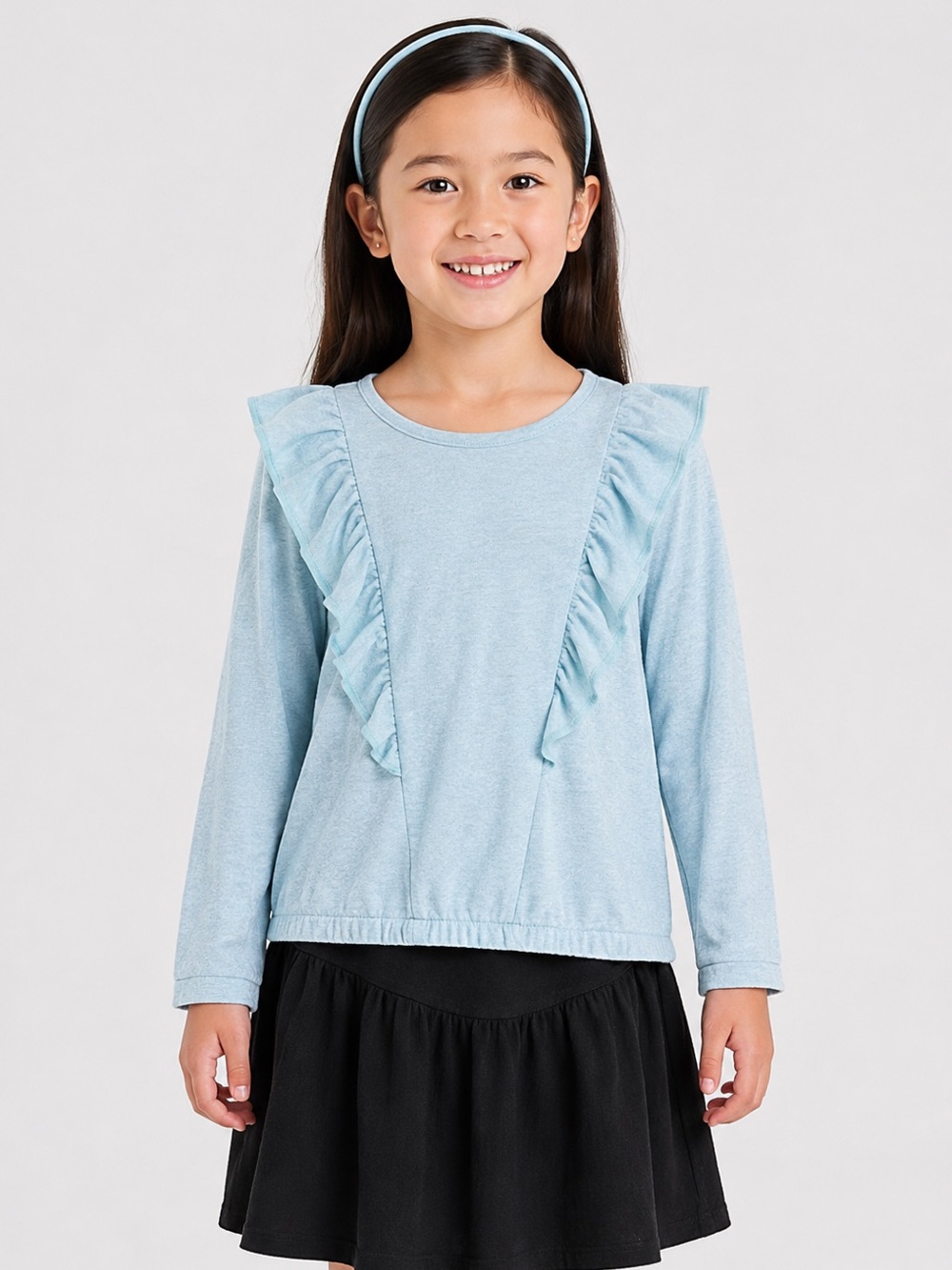 Cat & Jack Blue Shimmer Ruffle Top Toddler Girls 2T Long Sleeve Knit Shirt